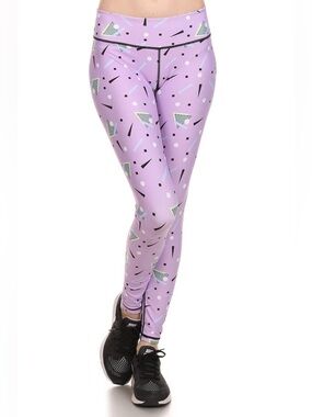 Popactive Preloved Lavender Dreams Geometric Print Leggings Size Medium